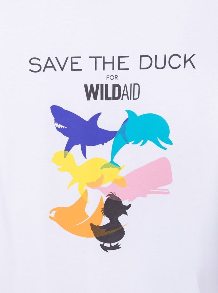 Save The Duck Kids Boys White Cotton T-Shirt With Multicolor Animals Print Tshirts And Polo Shirts