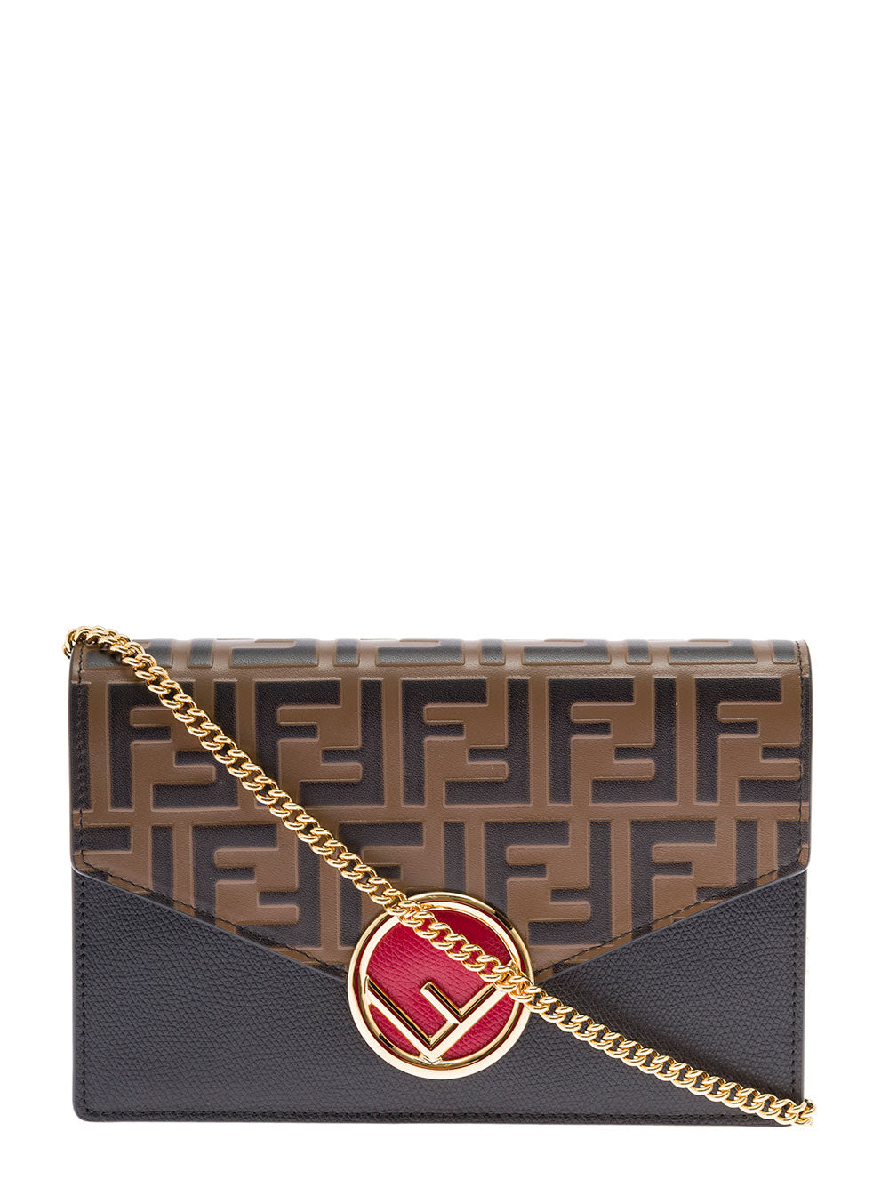 Fendi Womans Wallet On Chain Ff Leather Crossbody Bag Brown