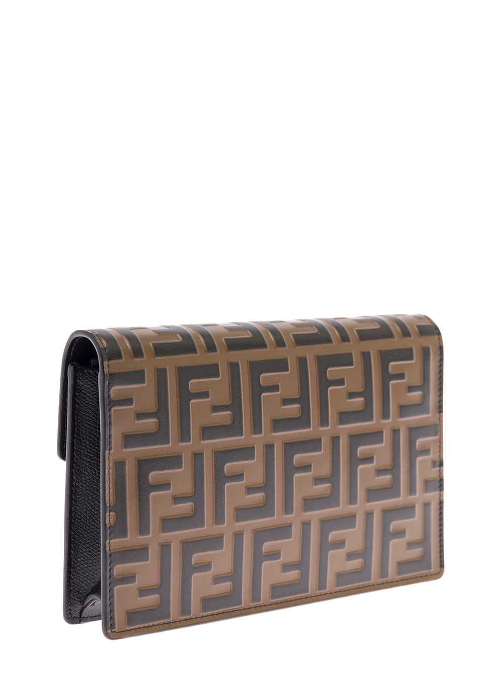 Fendi Womans Wallet On Chain Ff Leather Crossbody Bag Brown