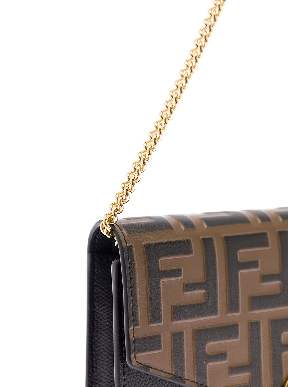 Fendi Womans Wallet On Chain Ff Leather Crossbody Bag Brown