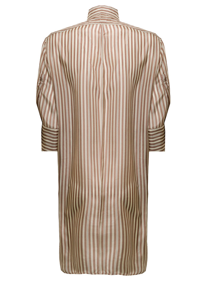 Jejia Womans Ines Striped Silk Shirt Beige And Blouses