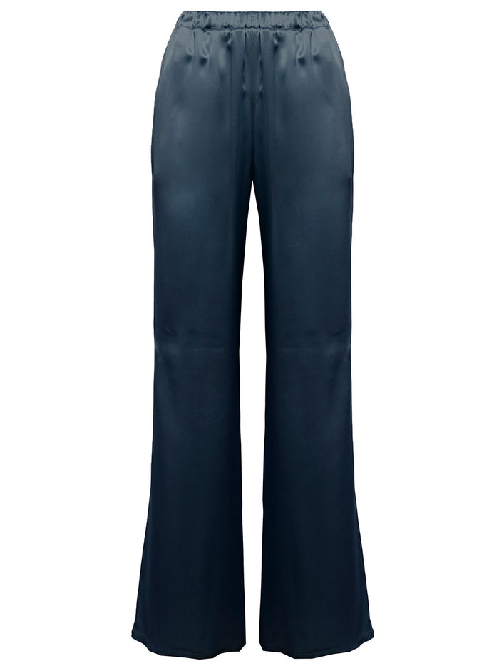 Antonelli Womans Rapolano Blue Satin Pants Blu Acetate Silk Trousers