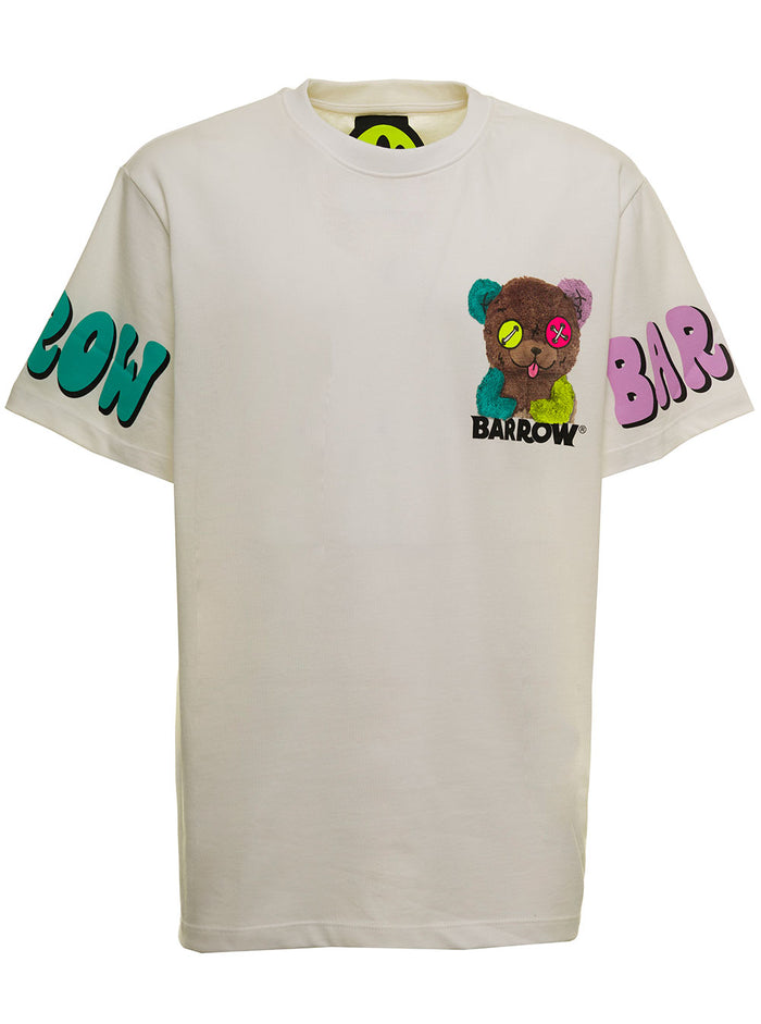 Barrow Womans White Cotton T-Shirt With Print Tshirts And Polo Shirts