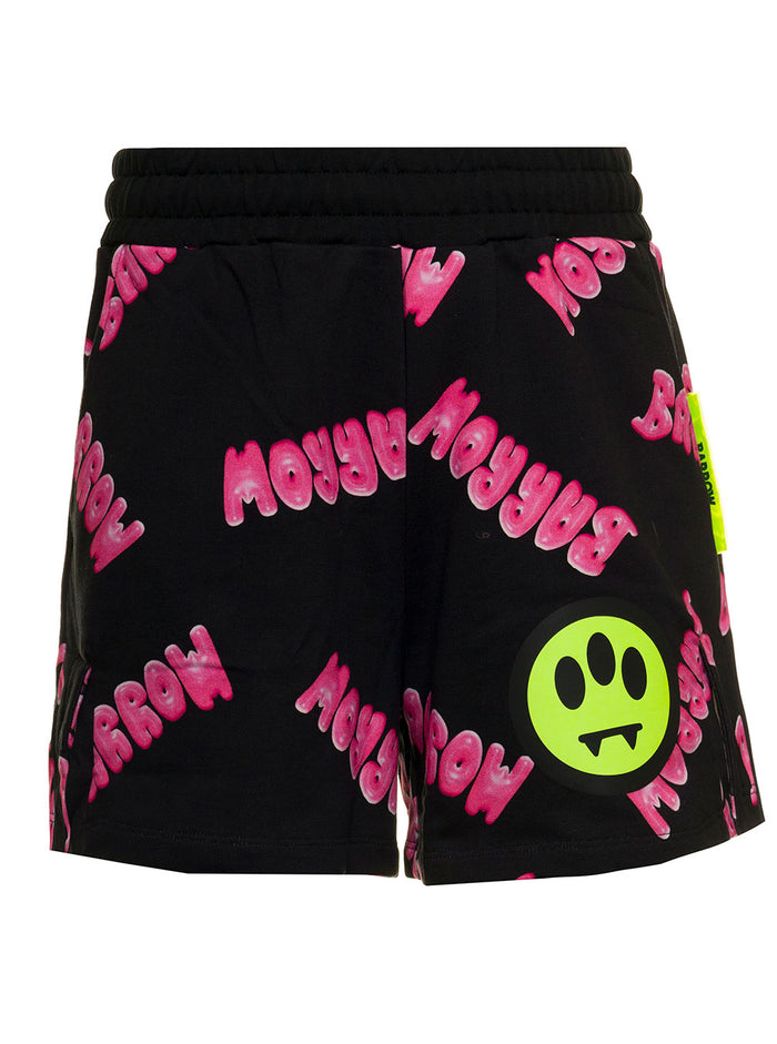 Barrow Womens Cotton Bermuda Shorts With Allover Logo Print Black And