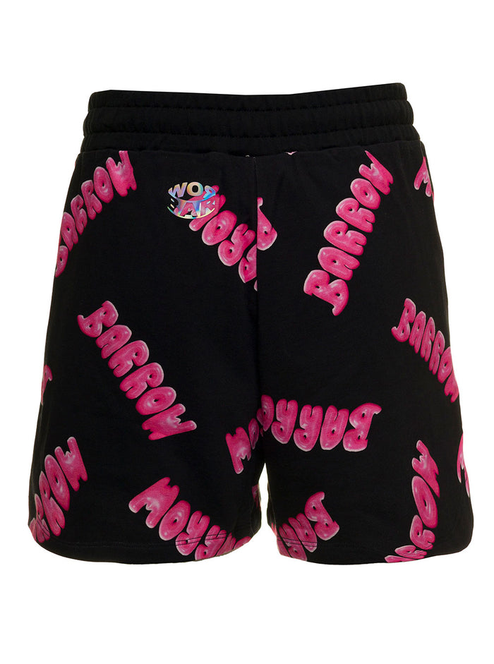 Barrow Womens Cotton Bermuda Shorts With Allover Logo Print Black And