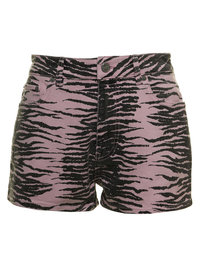 Ganni Womans Organic Denim Zebra Printed Shorts Violet Cotton And Bermuda