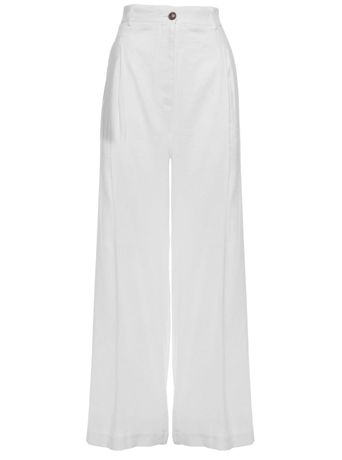 Grifoni Womans White Linen And Viscose Pants Elastane Trousers