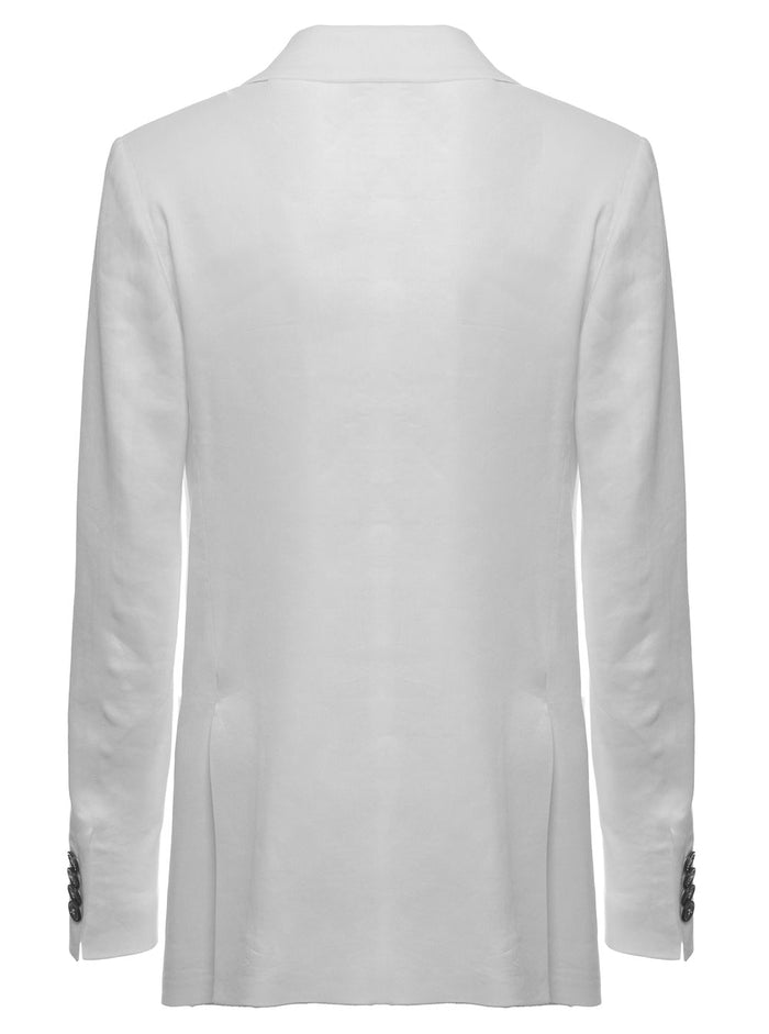 Grifoni Womans White Linen And Viscose Double-Breasted Blazer Elastane Blazers