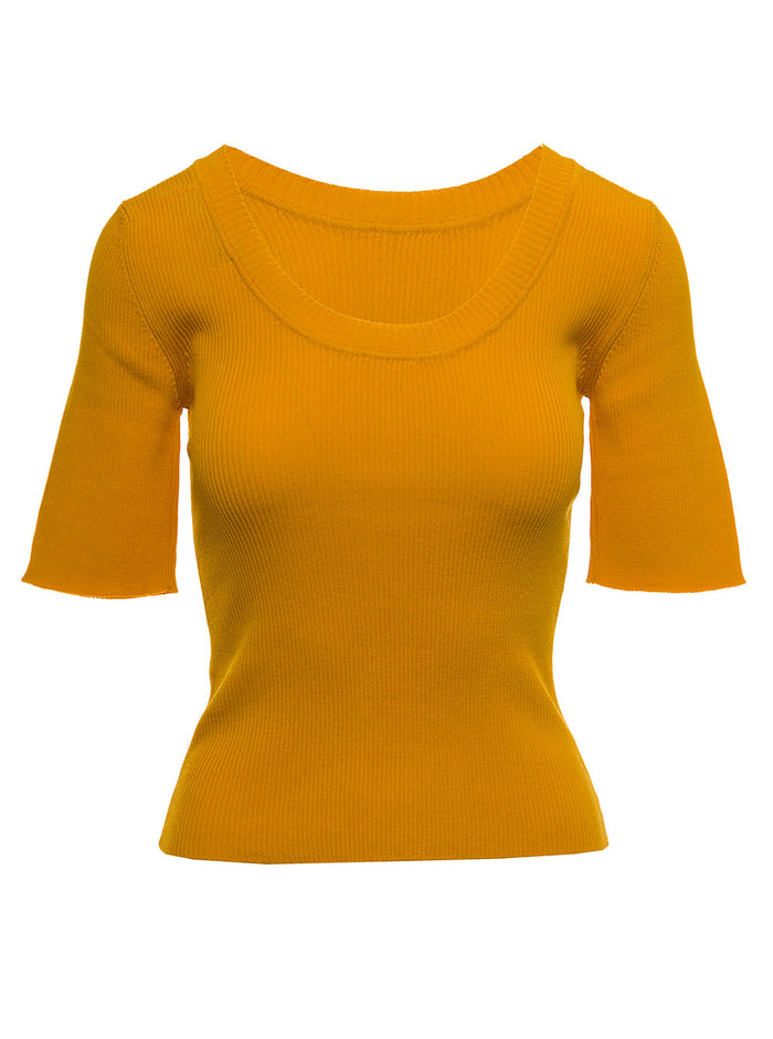 Grifoni Womans Mustard-Colored Viscose Short-Sleeved T-Shirt Yellow Polyamide Jersey