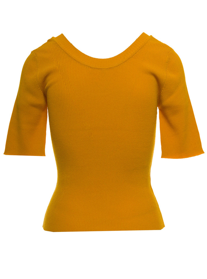 Grifoni Womans Mustard-Colored Viscose Short-Sleeved T-Shirt Yellow Polyamide Jersey