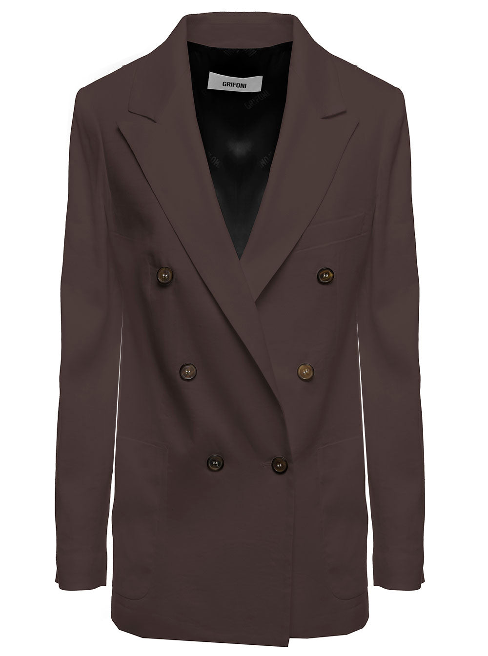 Grifoni Womans Brown Linen And Viscose Double-Breasted Blazer Elastane Blazers