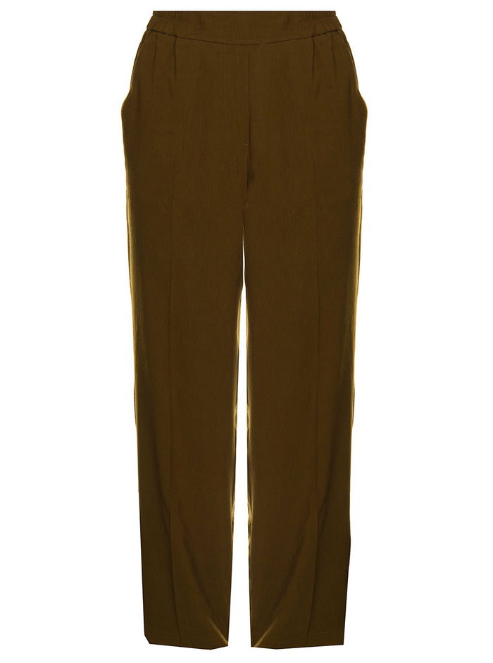 Momonì Womans Orlando Brown Viscose Blend Pants Linen Trousers