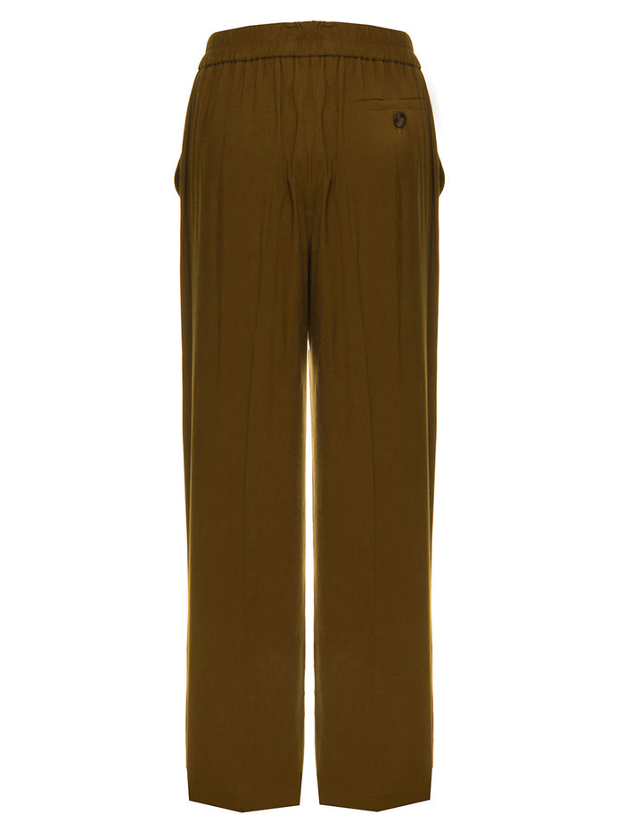Momonì Womans Orlando Brown Viscose Blend Pants Linen Trousers