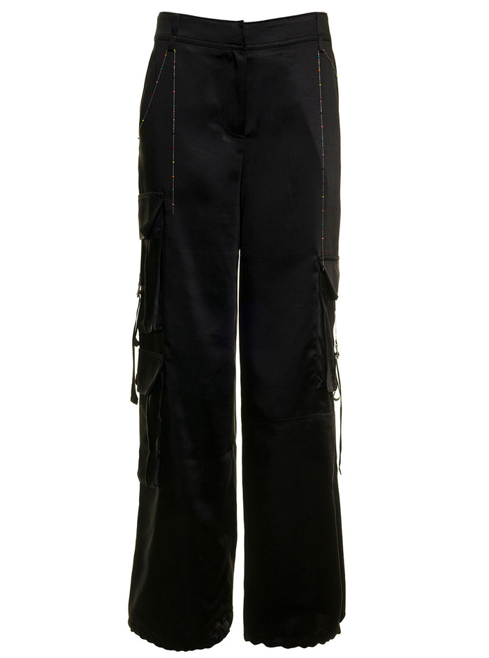 Andersson Bell Womans Inna Black Satin Cargo Pants With Belt Trousers
