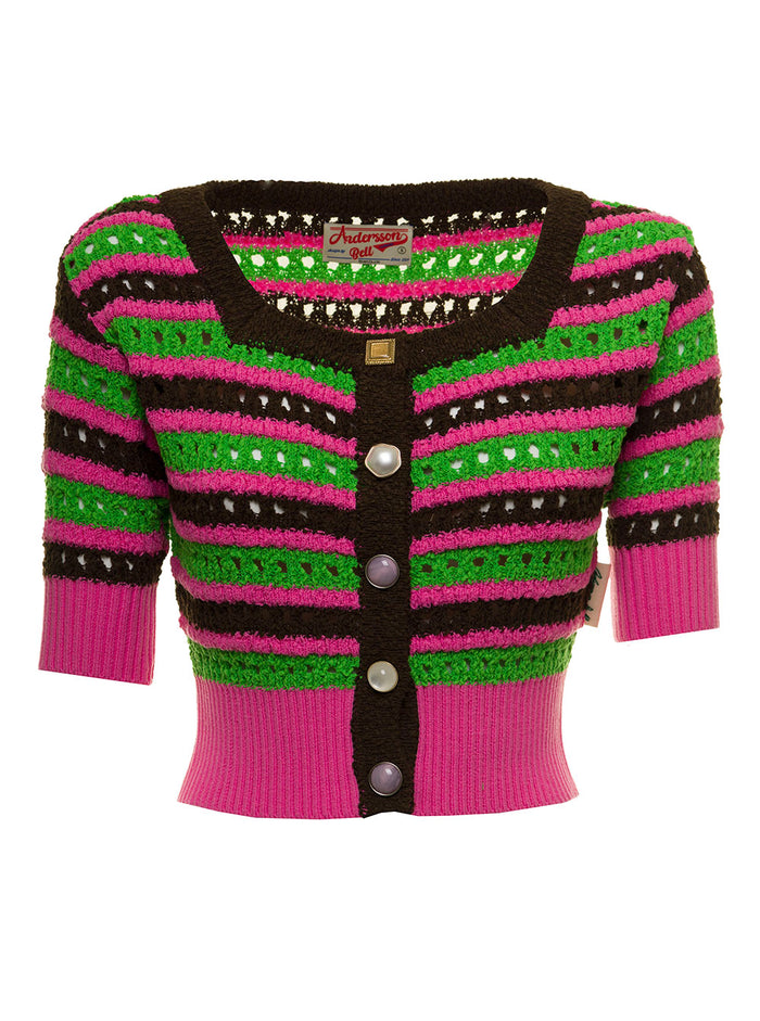 Andersson Bell Womans Choi Jewel Cotton Crochet Multicolor T-Shirt Pink Nylon Tshirts And Polo Shirts
