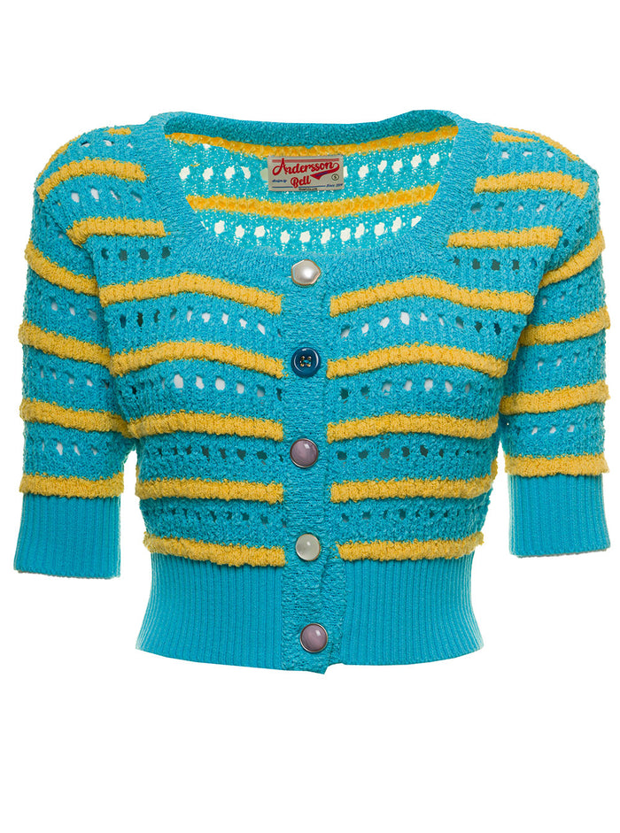 Andersson Bell Womans Choi Jewel Multicolor Cotton Crochet T-Shirt Blu Nylon Tshirts And Polo Shirts