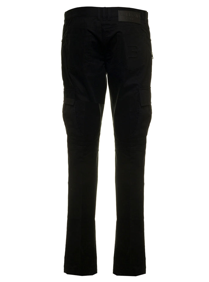Balmain Mans Black Cotton Cargo Jeans With Zip Élasthanne Trousers