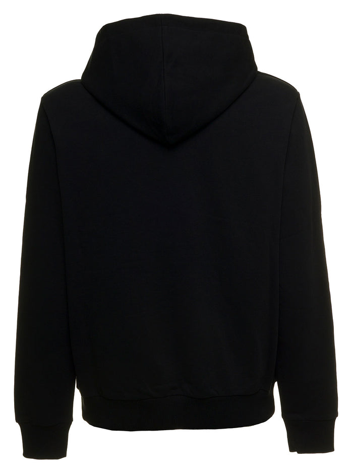Balmain Mans Black Cotton Hoodie With Logo Print Sweatshirts