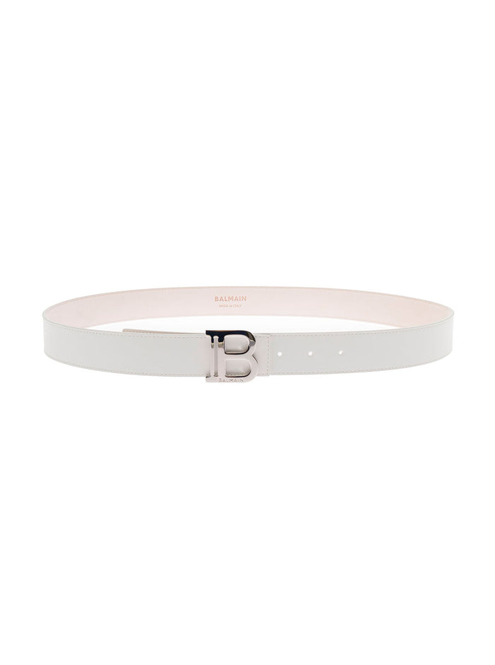 Balmain Mans White B-Belt Leather Belt Calf
