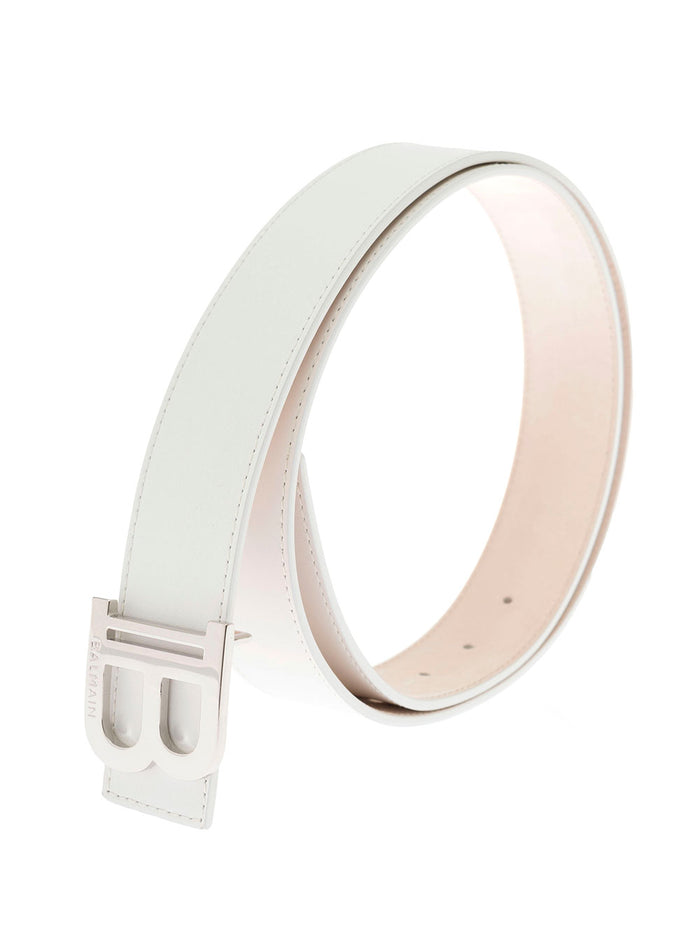 Balmain Mans White B-Belt Leather Belt Calf