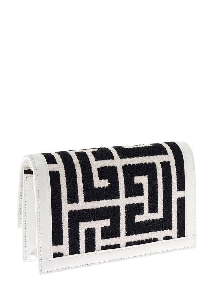 Balmain Womans 1945 Bicolor Monogram Jacquard Crossbody Bag White Cotton Polyester