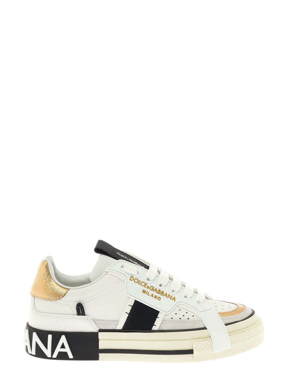 Dolce & Gabbana Womans Custom 2.0 Multicolor Leather Sneakers White Calf