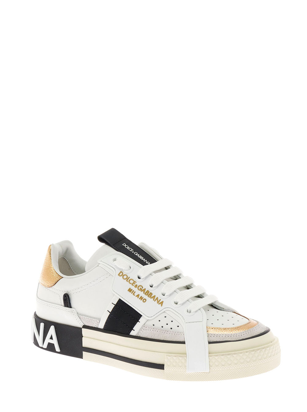 Dolce & Gabbana Womans Custom 2.0 Multicolor Leather Sneakers White Calf