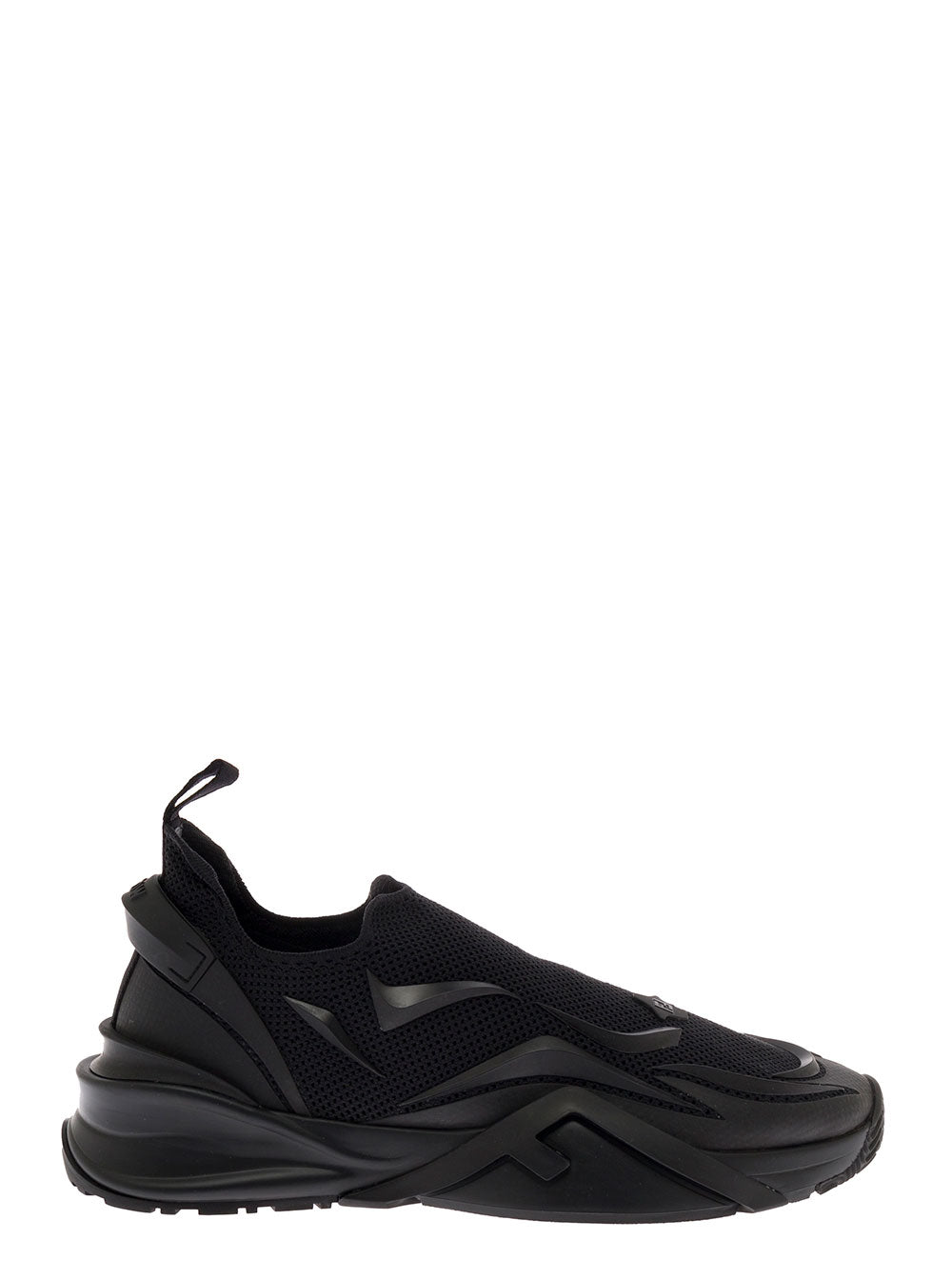Mans Fendi Flow Black Jacquard Knit Sneakers Polyamide Elastane