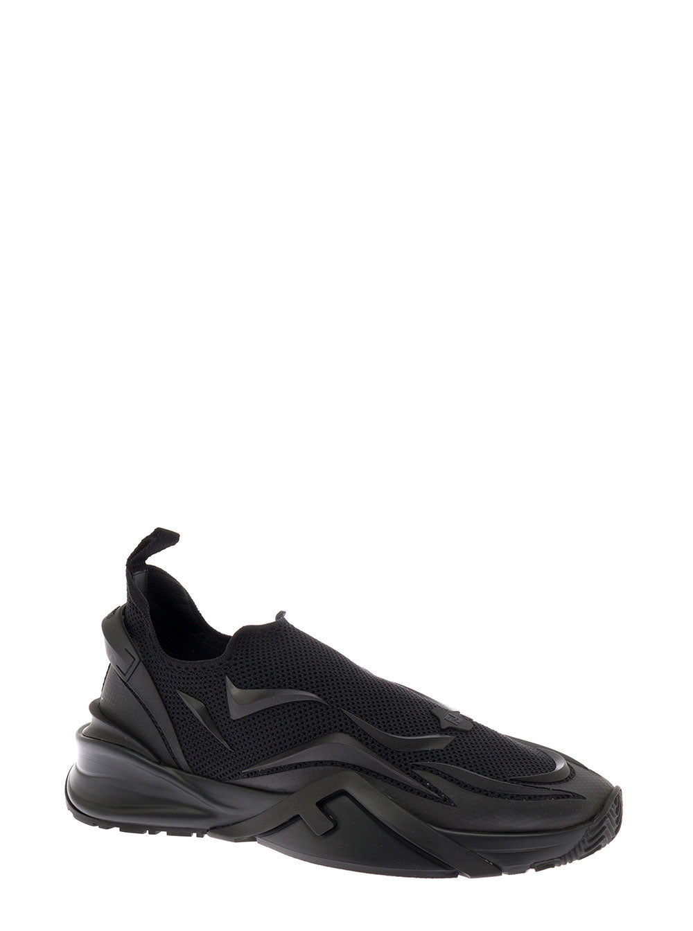 Mans Fendi Flow Black Jacquard Knit Sneakers Polyamide Elastane