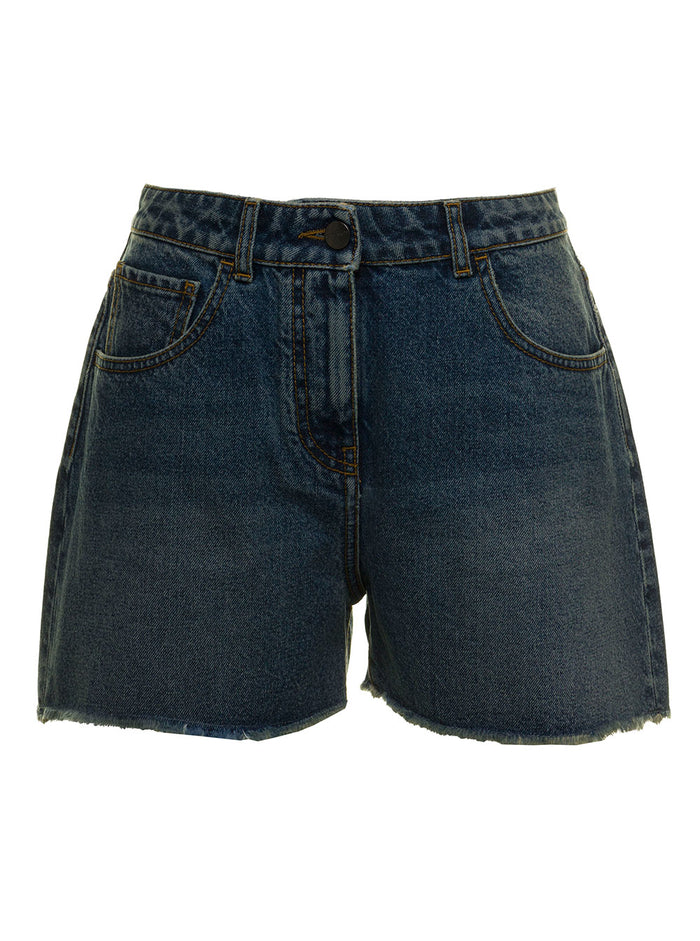 Palm Angels Womans Blue Denim Shorts Blu Cotton And Bermuda