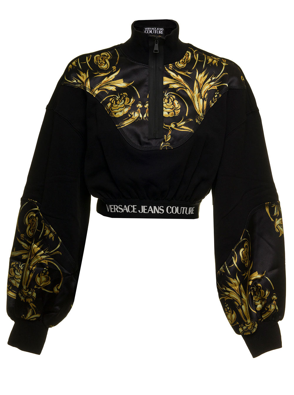 Versace Jeans Couture Jersey Barocco Printed Heavy Basic Sweatshirt Black Cotton Sweatshirts