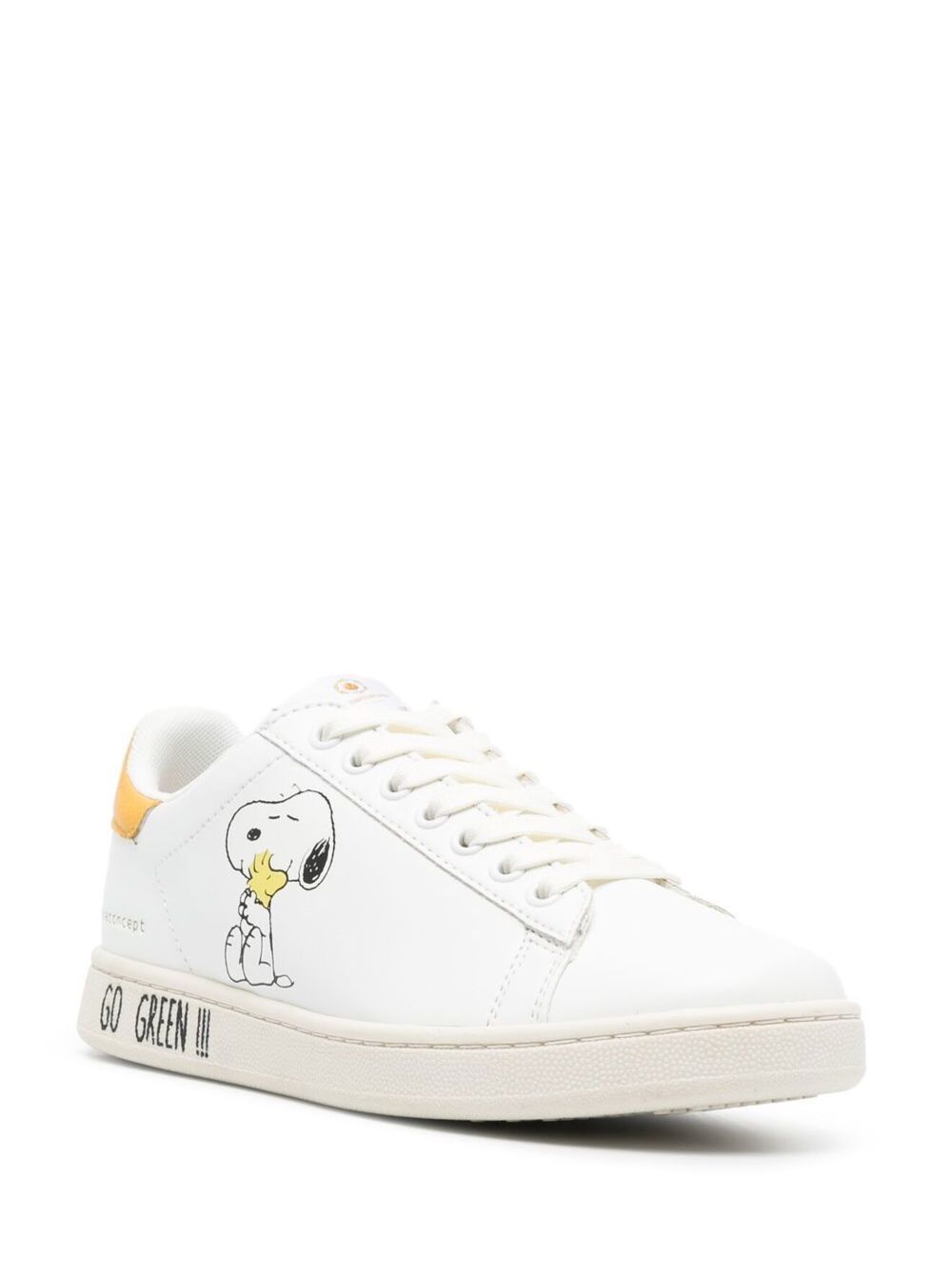 Moa Woman S White Leather Sneakers With Peanuts Print Calf