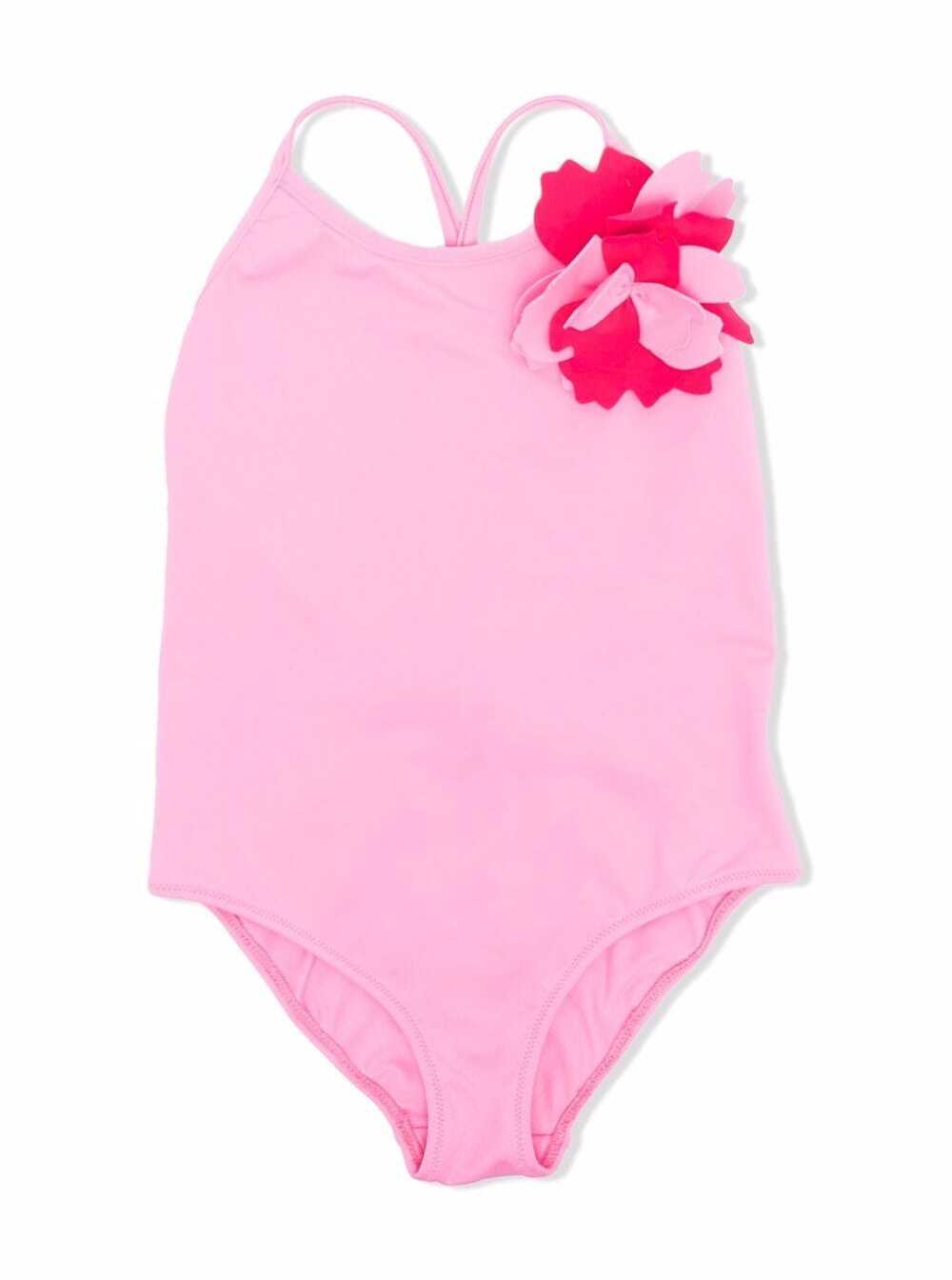 Il Gufo Kids Girls One-Piece Pink Swimsuit With Flower Detail Polyamide Elastane Beachwear