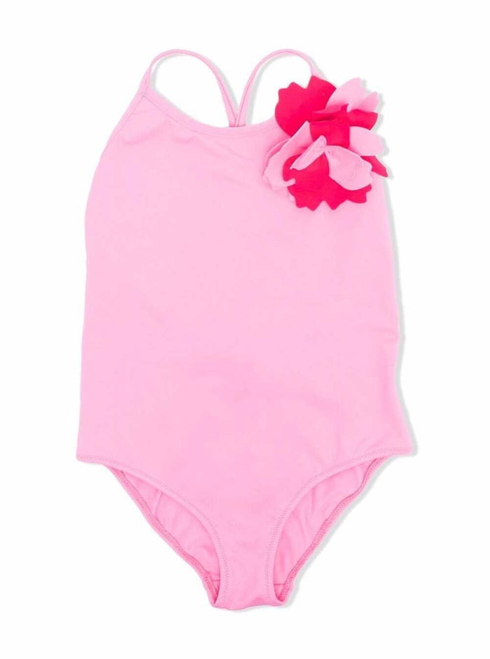 Il Gufo Kids Girls One-Piece Pink Swimsuit With Flower Detail Polyamide Elastane Beachwear