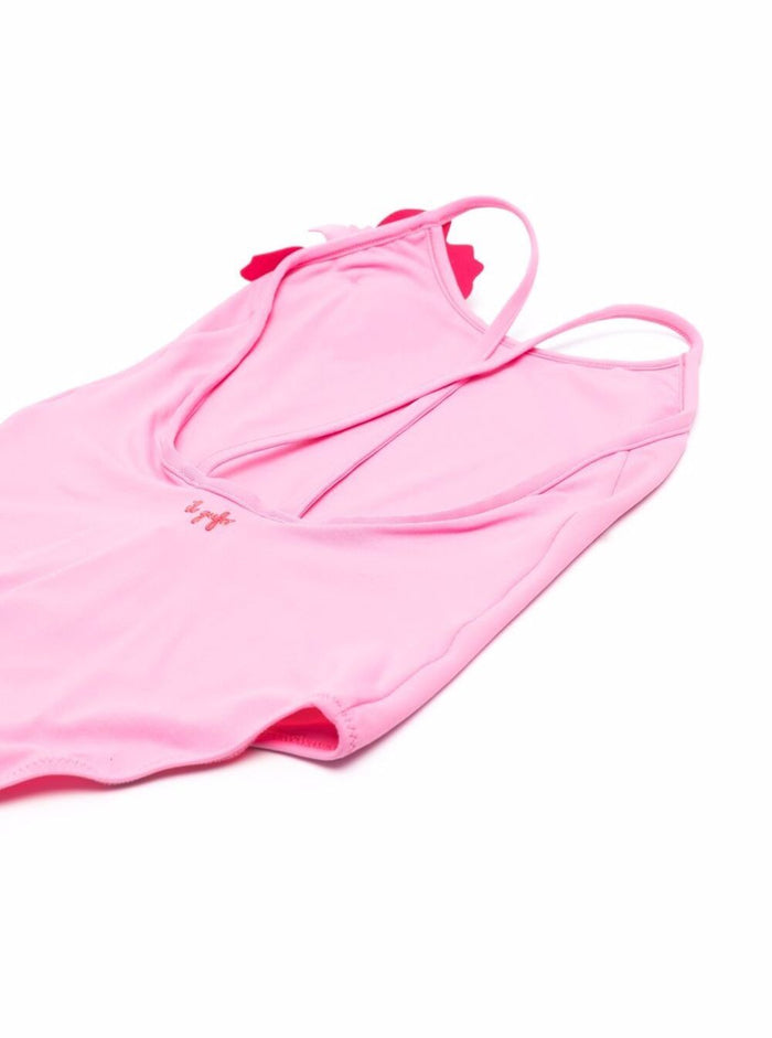 Il Gufo Kids Girls One-Piece Pink Swimsuit With Flower Detail Polyamide Elastane Beachwear