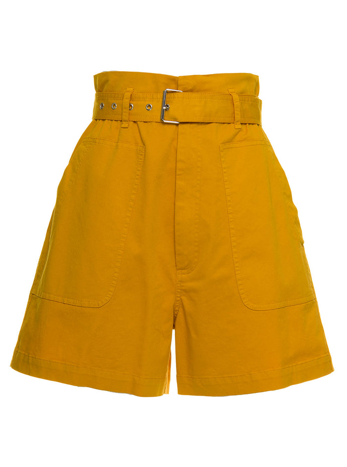 Grifoni Womans High Waisted Cotton Mustard Colored Shorts Yellow Elastane And Bermuda