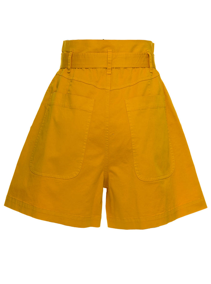 Grifoni Womans High Waisted Cotton Mustard Colored Shorts Yellow Elastane And Bermuda