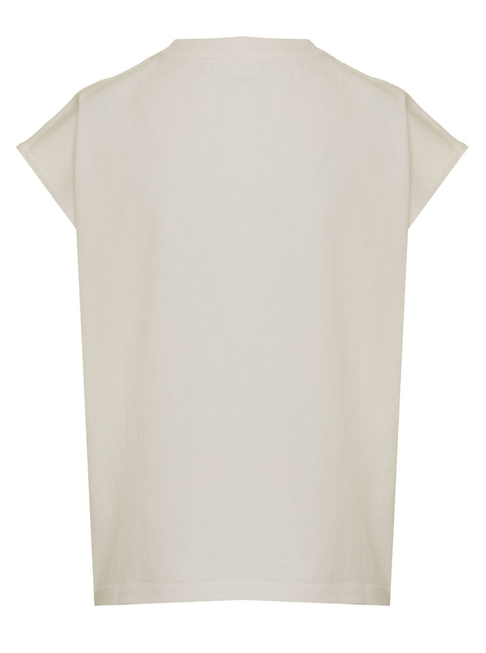 Palm Angels Womans White Cotton T-Shirt With Logo Print Tshirts And Polo Shirts