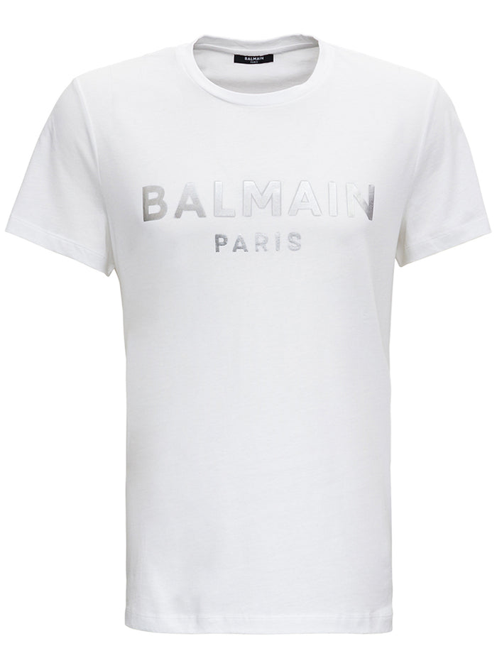 Cotton T-Shirt With Laminated Logo Print White Tshirts And Polo Shirts