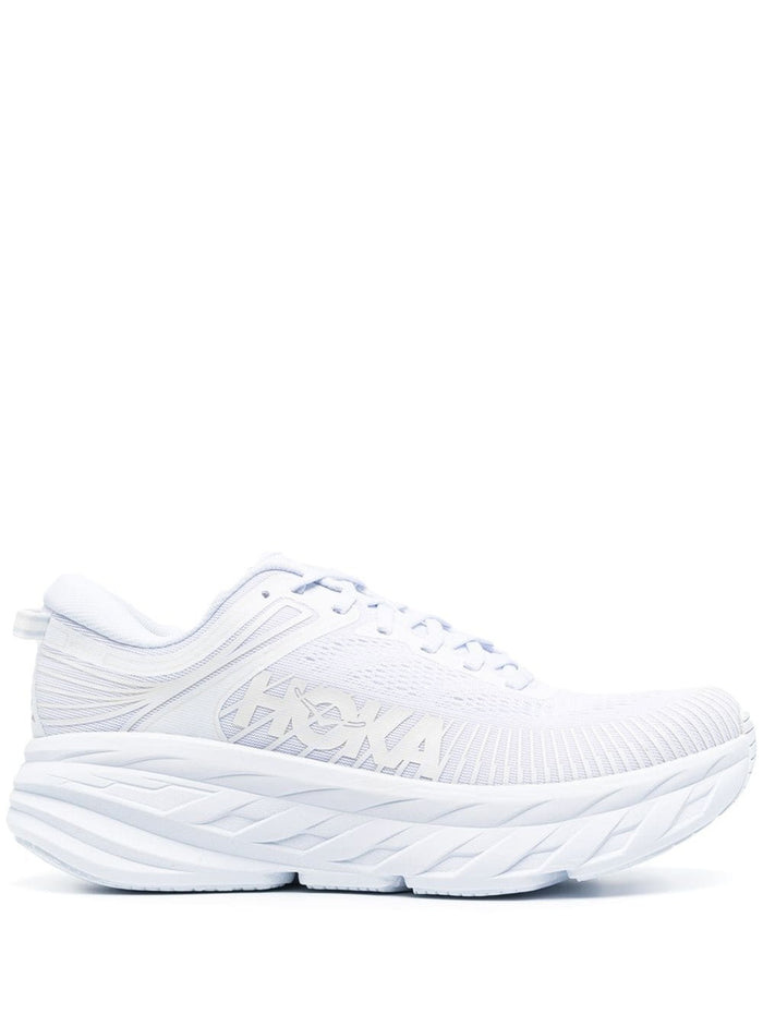 Hoka One Womans Bondi 7 White Sneakers With Logo