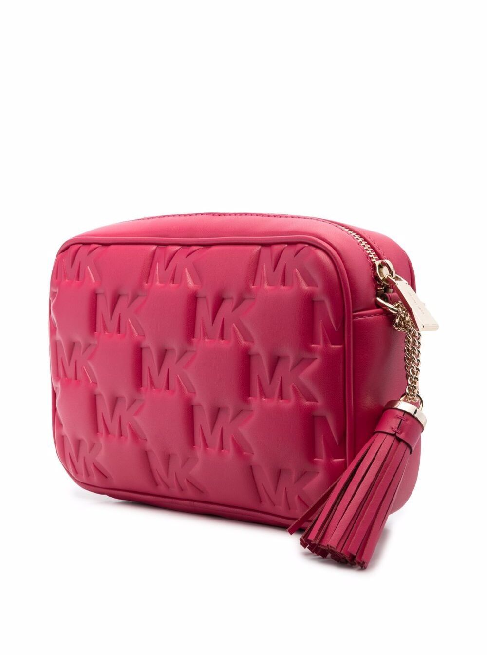 M Michael Kors Womans Jet Set Charm Monogram Leather Crossbody Bag Pink Polyurethane Polyester