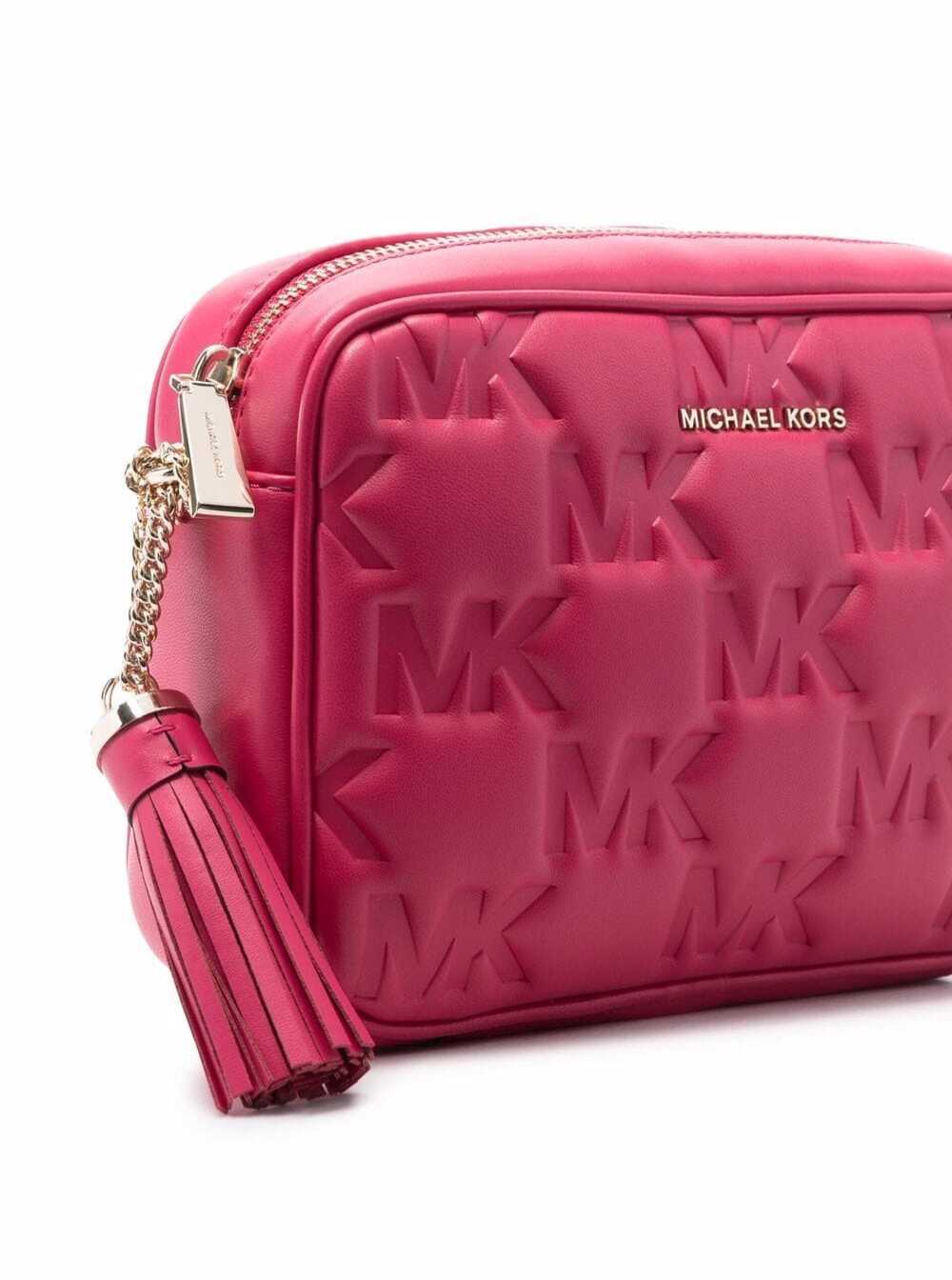 M Michael Kors Womans Jet Set Charm Monogram Leather Crossbody Bag Pink Polyurethane Polyester