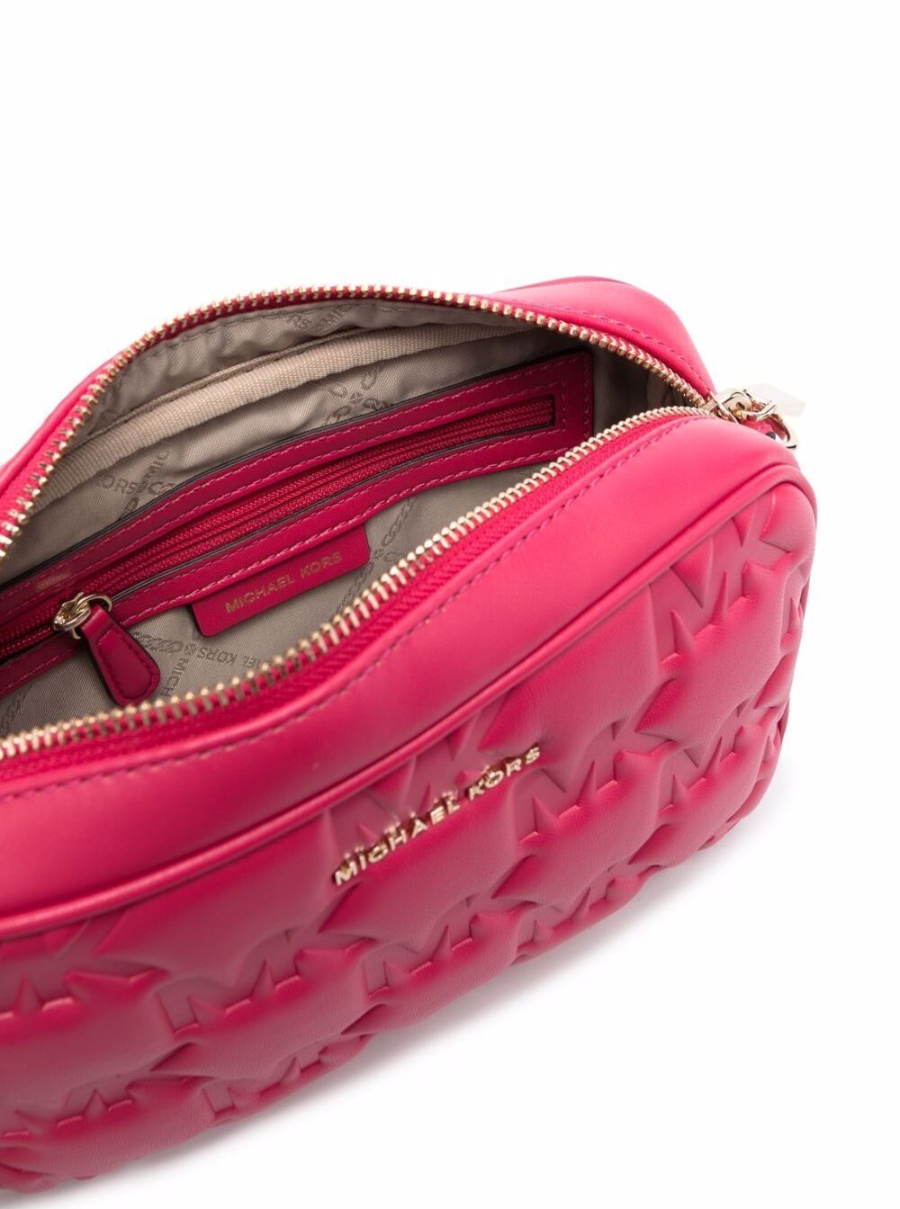 M Michael Kors Womans Jet Set Charm Monogram Leather Crossbody Bag Pink Polyurethane Polyester