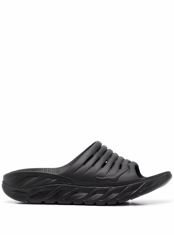 Hoka One Mens Recovery Rubber Slide Sandals Black Flat Shoes