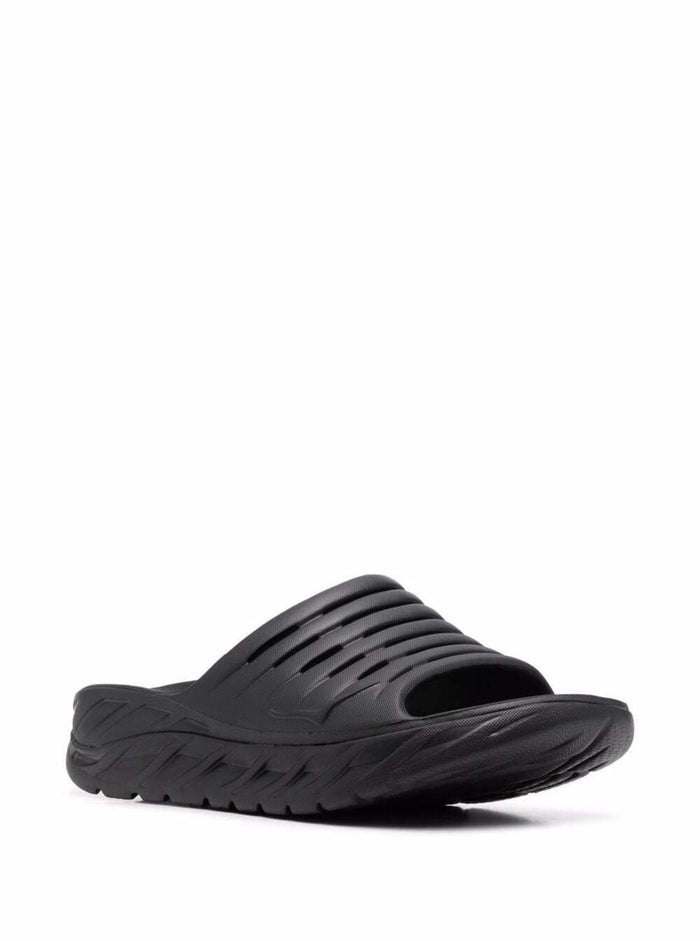 Hoka One Mens Recovery Rubber Slide Sandals Black Flat Shoes
