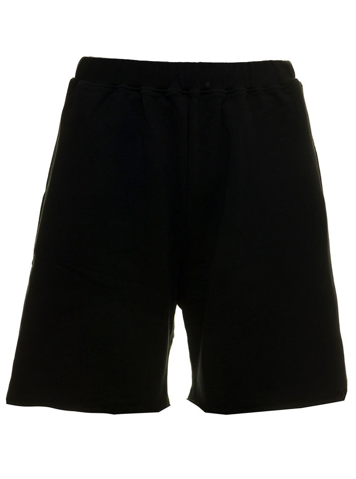 Aries Mans Temple Black Jersey Bermuda With Logo Print Cotton Shorts And