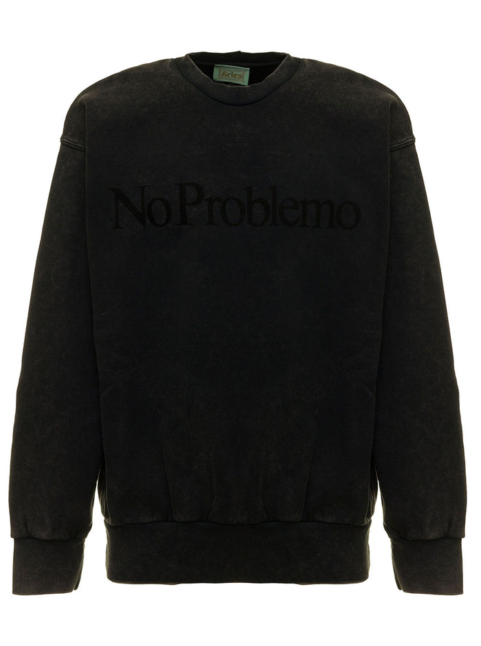 Aries Mans No Problemo Black Jersey Sweatshirt Cotton Sweatshirts