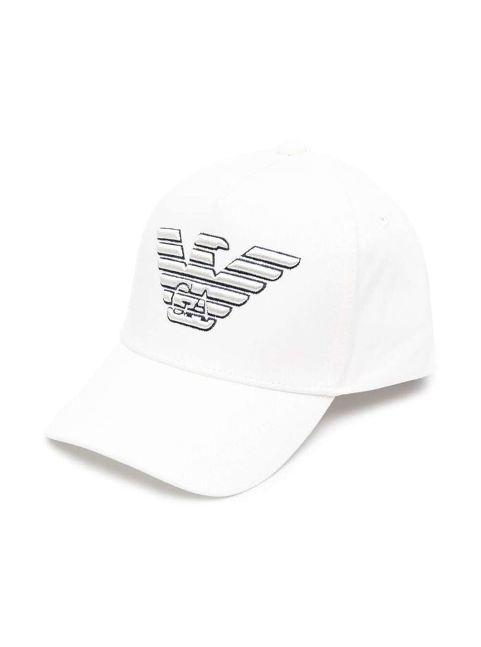 Emporio Armani Kids White Cotton Hat With Logo And Gloves