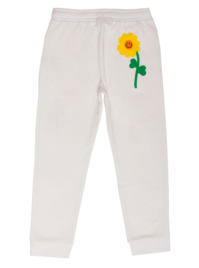 Stella Mc Cartney Kids Girls White Cotton Joggers With Floral Print Trousers