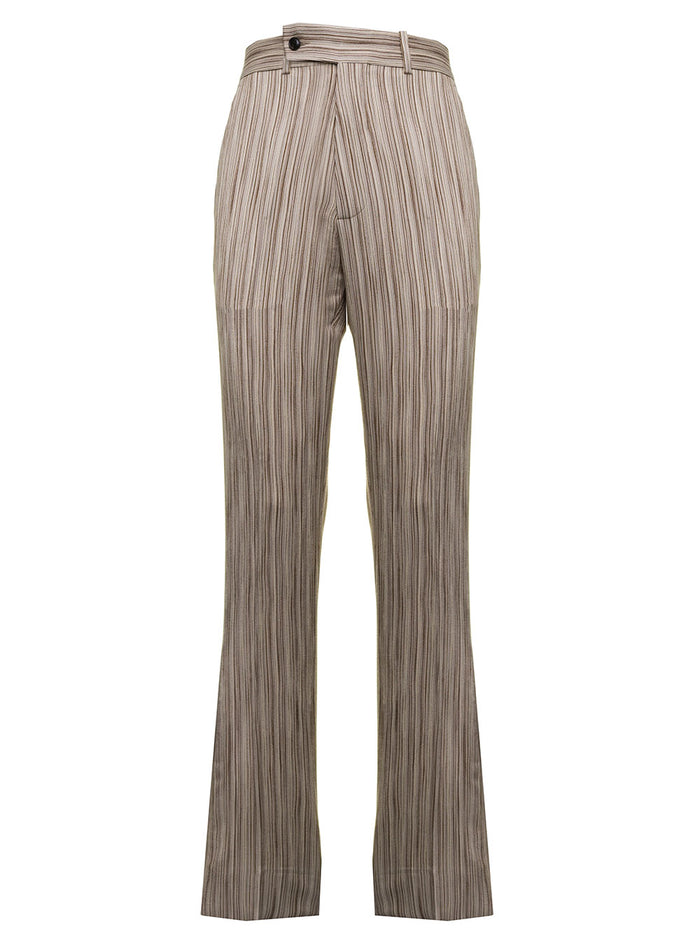Amiri Mens Beige Striped Flare Trousers Viscose Silk